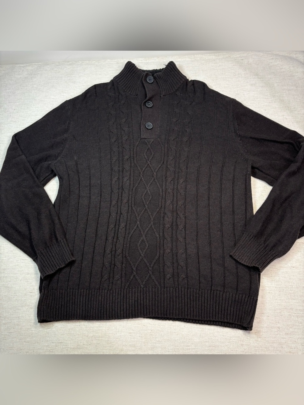 Tricots St Raphael Men's XL long sleeve Cable-Knit Quarter-Button Sweater brown